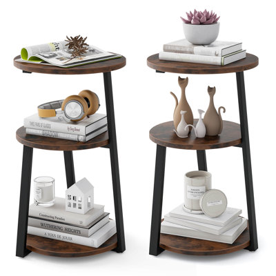  1 Pcs 3-tier Round Side Table With Metal Frame & Adjustable Foot Pads Nightstand