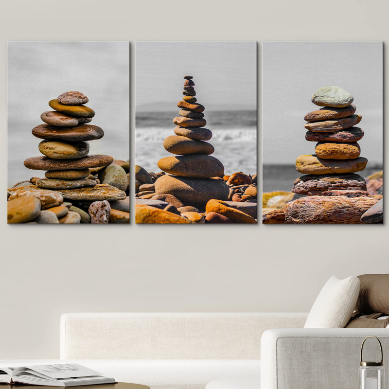 Duotone plage océan galets roches nature sauvage photographie d'art moderne décor rustique, Toile tendue, H 24 po x l 48 po