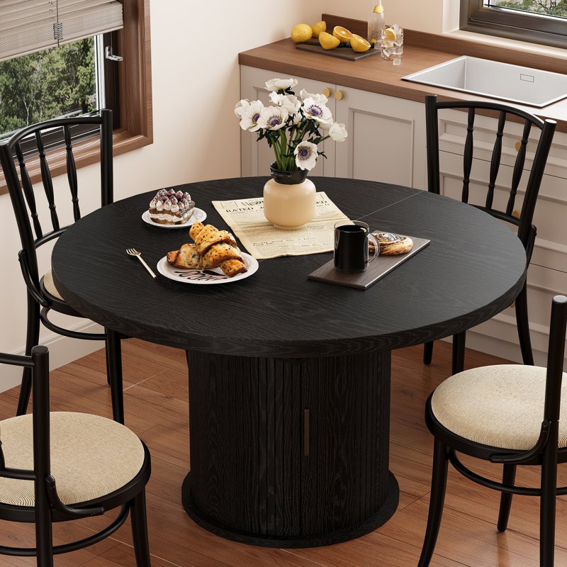 Table de salle à manger extensible 43,3 "à 59" pour 4-6, table de salle à manger ovale avec rangement, table de salle à manger à piédestal
