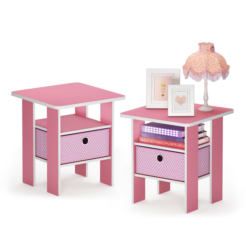 Joseph Side Table Nightstand with Bin Drawer, 2 per set, Pink