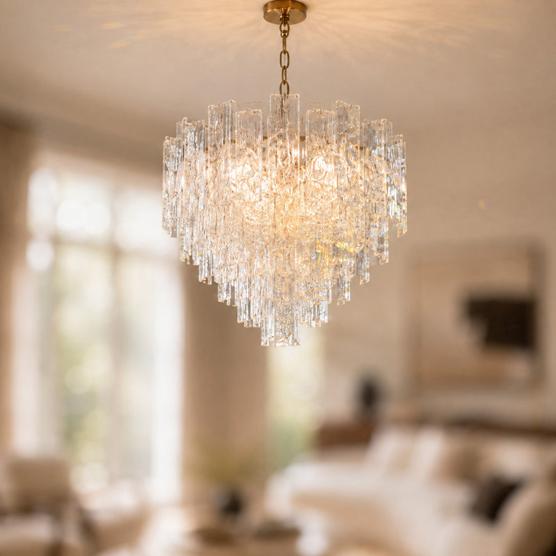 Lustre Kethe à 8 lumières, style glamour, à intensité variable, avec cristal en verre martelé, pour salle à manger.
