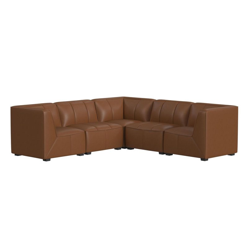 Chau Modular 5PC Living Room Set, Brown Faux Leather