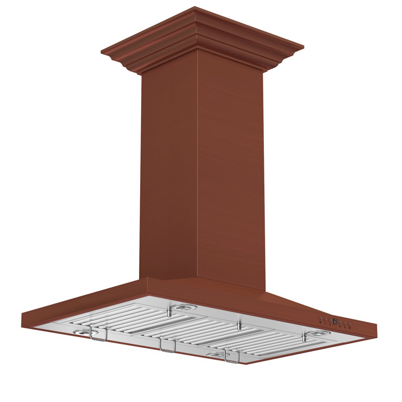 30" 400 CFM Ducted Island Range Hood, Hand-Hammered Copper, 36"