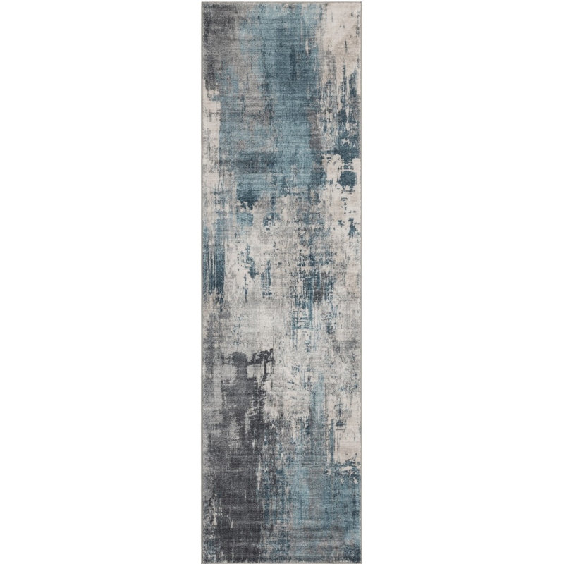 Eakes Abstract Blue Washable Foldable Runner Rug, 24" x 83"