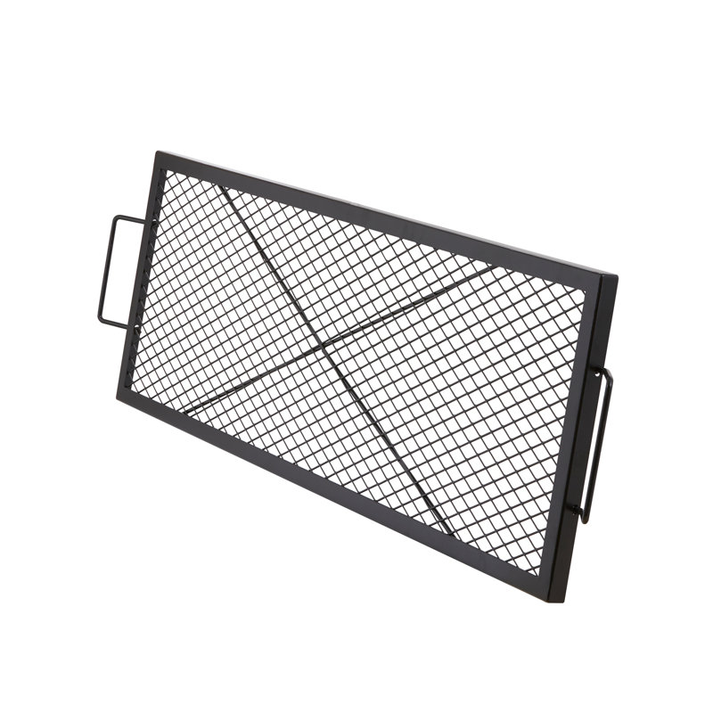Heavy Duty Black Steel Rectangle Fire Pit Grill Grate with Handles