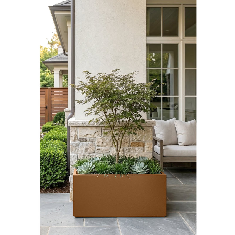 Galvanized Steel Metal Planter Box, Large Rectangular Planter Box with Drainage Holes, Modern Outdoor Planter Box for Indoor & Outdoor Use, Tall Plants, Flowers or Shrubs