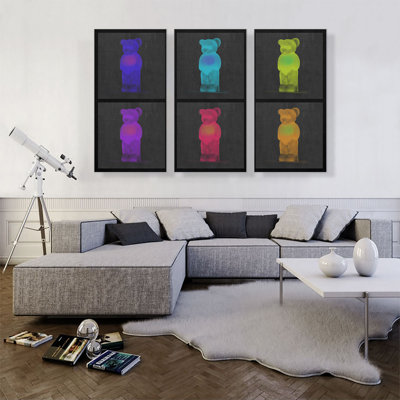 «Modern Assortment of Neon Gummy Bears», ensemble de 3 reproductions d'art graphique sur toile tendue