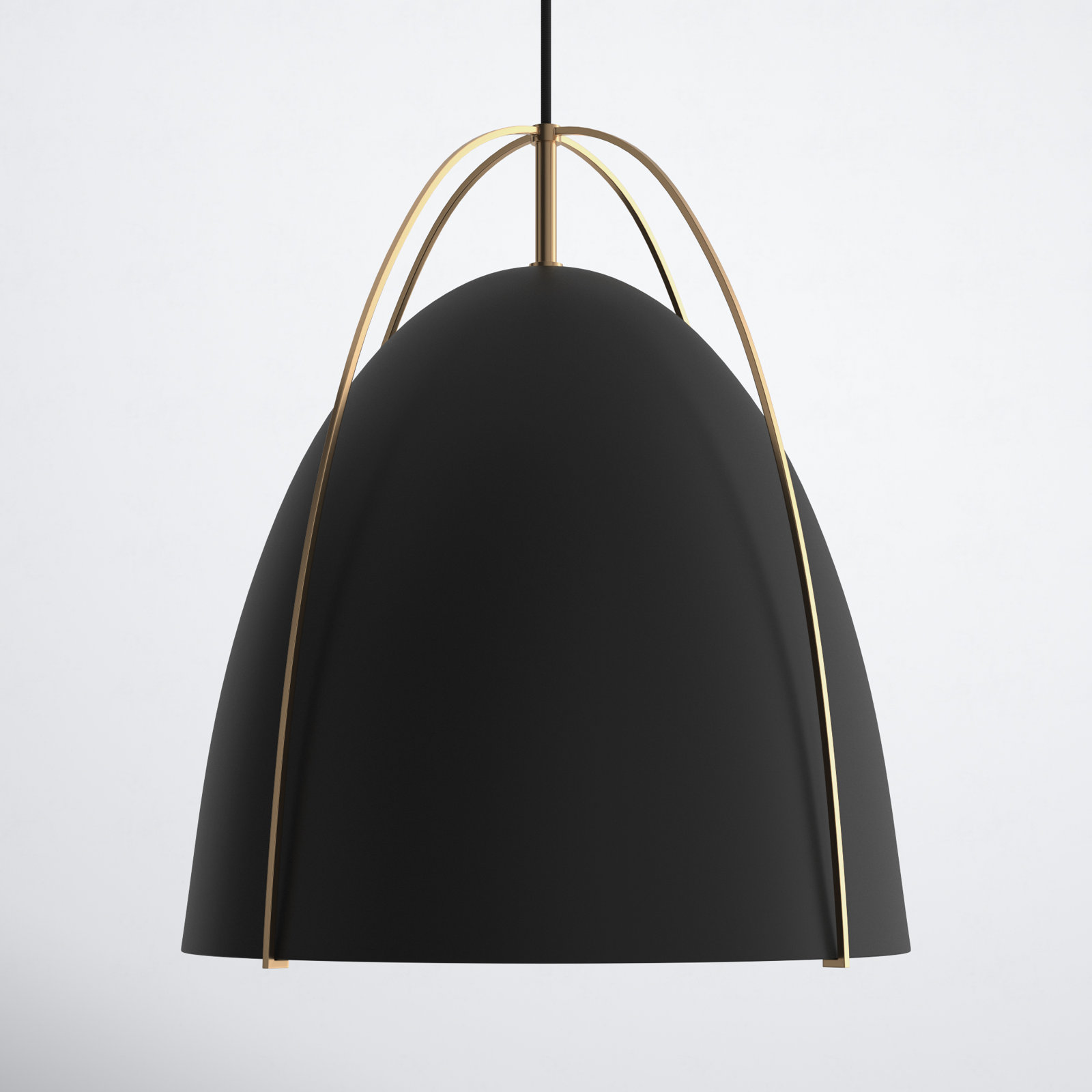 Nikki Single Light Metal Steel Dimmable Pendant, Satin Brass, Black, 19.13" H x 15.38" W x 15.38" D