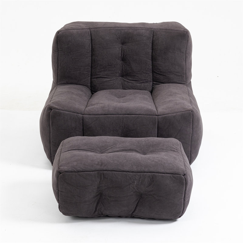 Plush Memory Foam Bean Bag Chair with Ottoman | Ergonomic Lazy Sofa for Adults | Super Soft Modern Design for Living Room/Bedroom/Apartment