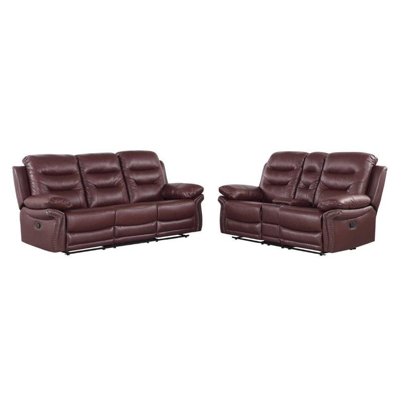 Ensemble de sièges pour deux personnes en simili cuir bourgogne deux pièces Heredia, Similicuir bourgogne