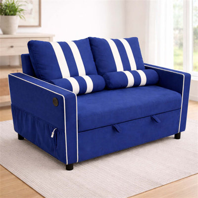 2-Seater Pull-Out Sleeper Sofa Bed With Adjustable Backrest, Built-In USB Port, Elastic Armrests, And High-Density Sponge Cushioning For Living Room Or Guest Use.