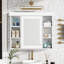 Rangement mural de luxe pour salle de bain de 35,51 po x 7,02 po x 28,02 po blanc, tablettes polyvalentes de haute qualité, réglables, charnières à fermeture douce, tablette à hauteur, poignée en métal argenté, armoire à miroir moderne,