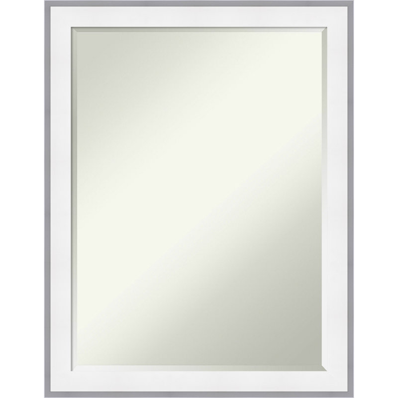 Maya Half-Inch-Bevel Framed Wall Mirror, White Silver