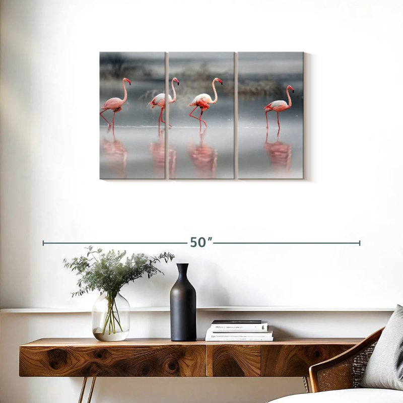 Pink Flamingos Lined Up, 20" H x 33" W