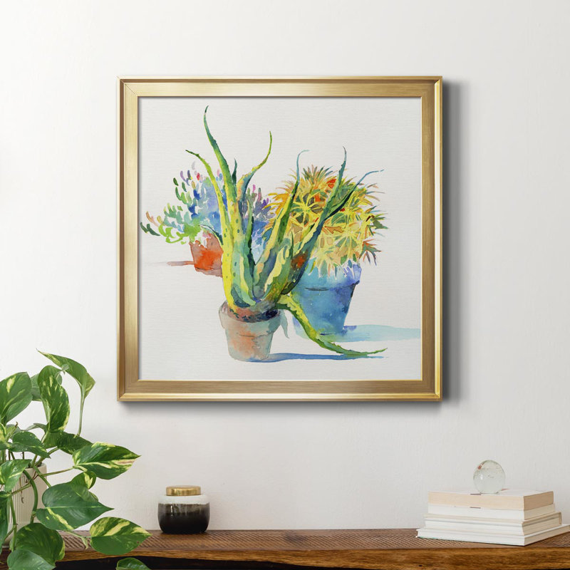 «Succulent Trio I», reproduction d'art sur toile encadrée, H 34,5 po x l 34,5 po x P 1,5 po, Or