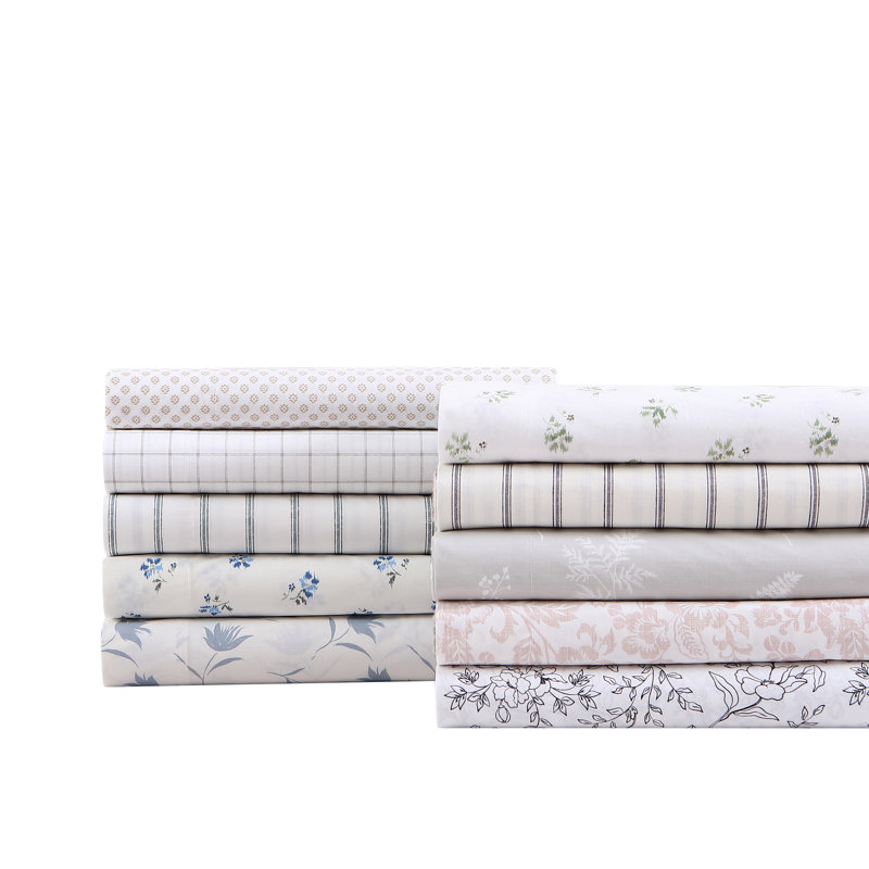 Hawley Floral White Cotton Percale Queen Sheet Set