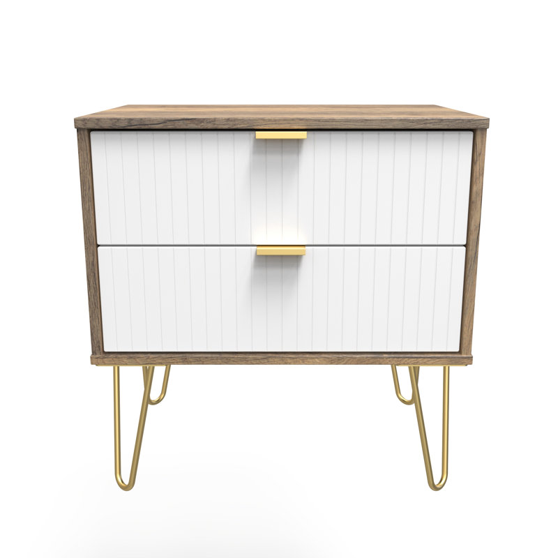 Baudelia 58 cm W Bedside Table, White/Brown