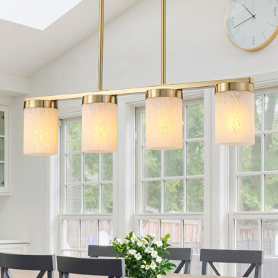 4-Light Marble Glass Linear Chandelier - Adjustable 16''-71'', Copper Frame, Kitchen Island Pendant