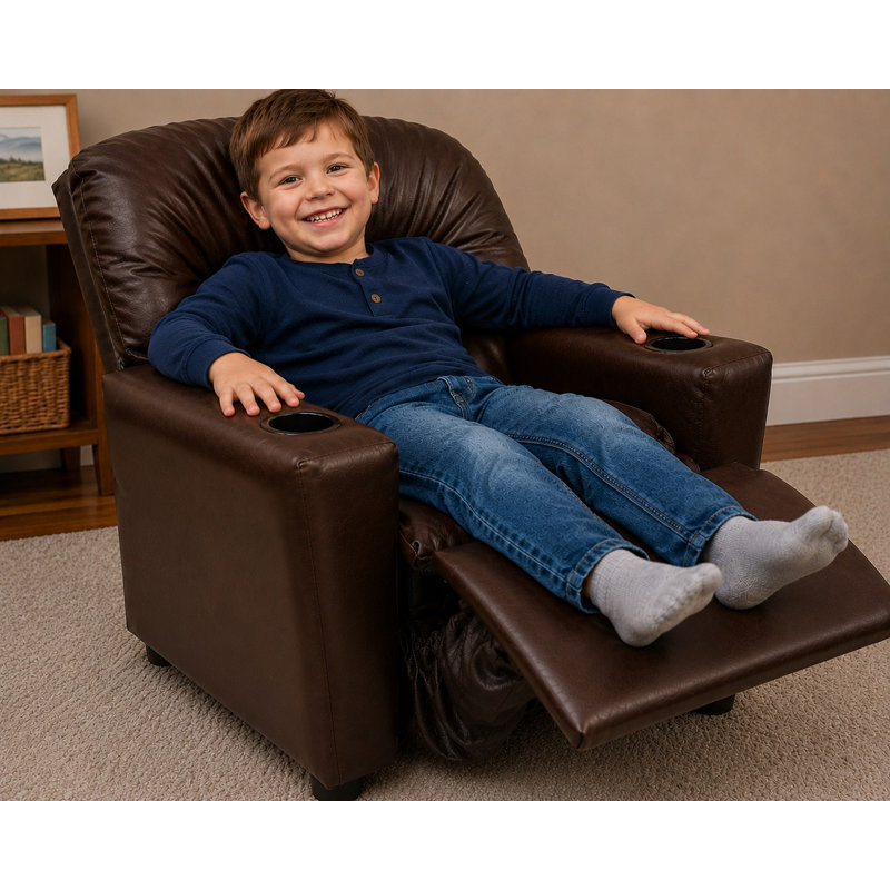Kids Recliner Chair with Cupholder, Brown