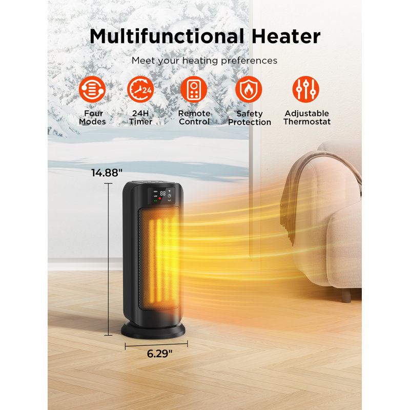Space Heaters for Indoor Use, 1500W Fast Heating, Portable Ceramic Heater with Thermostat, 4 Modes, Timer, Oscillating Electric Room Heater with Remote, Safe for Office Bedroom Large Room Use