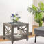 Table de bout en verre avec tablette de rangement, plateau de table d'appoint en bois gris et panneaux décoratifs en X pour le salon-809827779