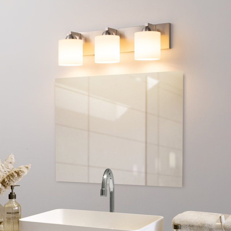 Lepe Metal Vanity Light with Opal Glass Shades, Brushed Nickel, 3