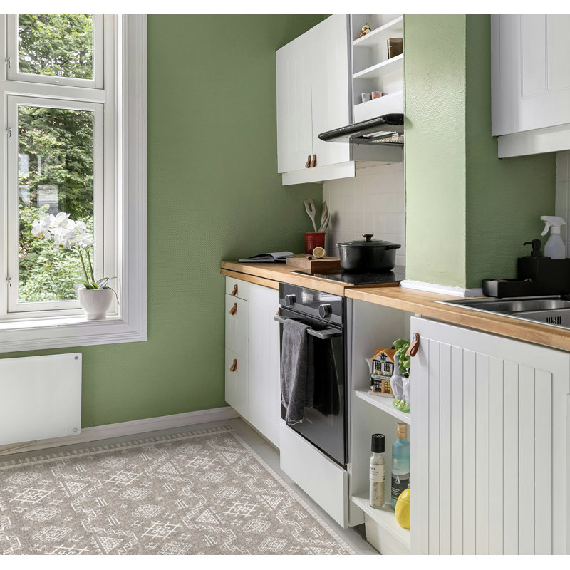 Aztec White Cushioned Kitchen Mat, Rectangle 2'7.2" x 6'6"