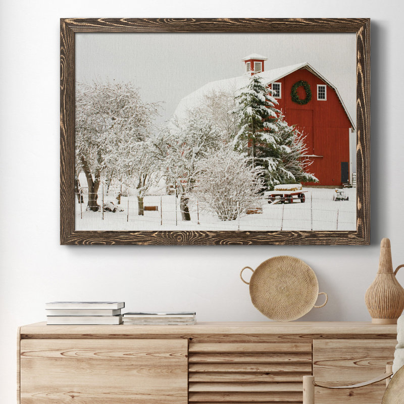 Festive Barn - cadre photo, reproduction d'art sur toile, Noyer, H 31 po x l 44 po x P 1 po