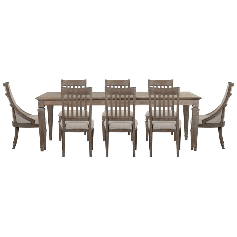Geisler Extendable Rectangular Dining Table With 6 Side Chairs And 2 Arm Chairs, 9 Pcs: Table, 6 Side Chairs, 2 Armchairs