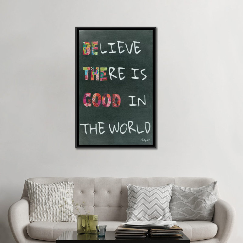 «Believe Saying», art textuel sur toile tendue, H 26 po x l 18 po x P 1,5 po, Toile avec cadre noir, Pas de tapis