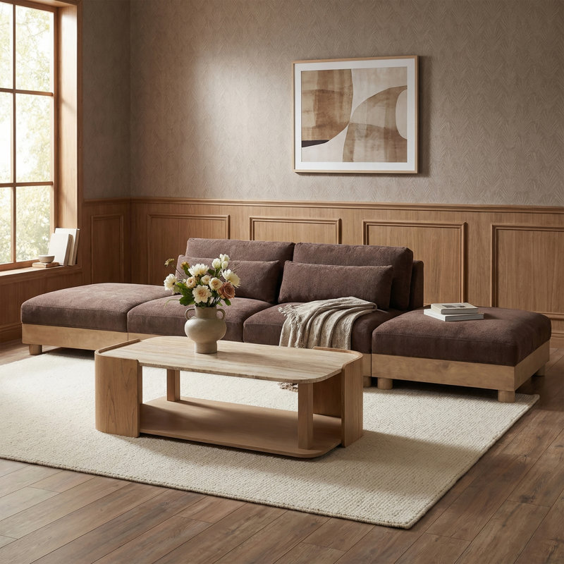 Canapé modulaire rembourré en chenille de 160 po 4 pièces Turin, Brun, Naturel