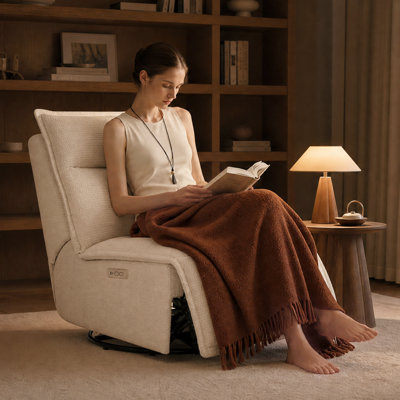 Fauteuil inclinable électrique pivotant de 29,1 po en mélange de lin moderne sans accoudoirs, avec ports USB et Type-C intégrés
