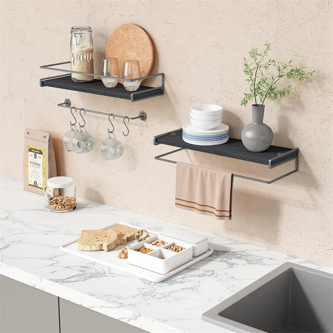 Wall Mounted Floating Shelves Set Of 2, Hanging Wall Shelves, Solid Wood Shelves
