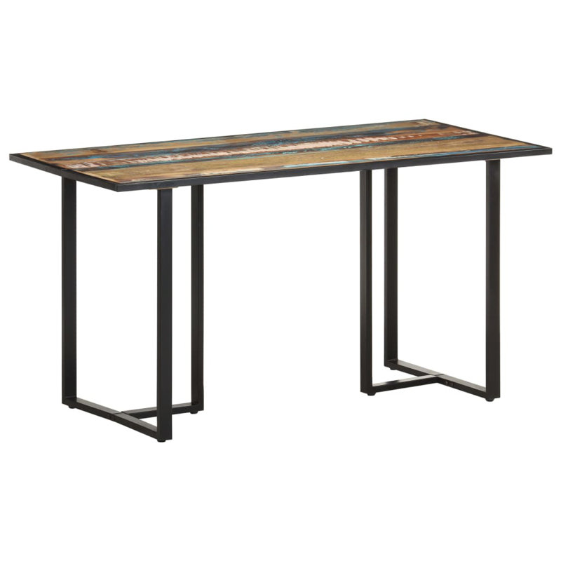 Cayson Solid Wood Top Metal Base Dining Table, Brown/Ivory/Blue, H76 x L140 x W70cm