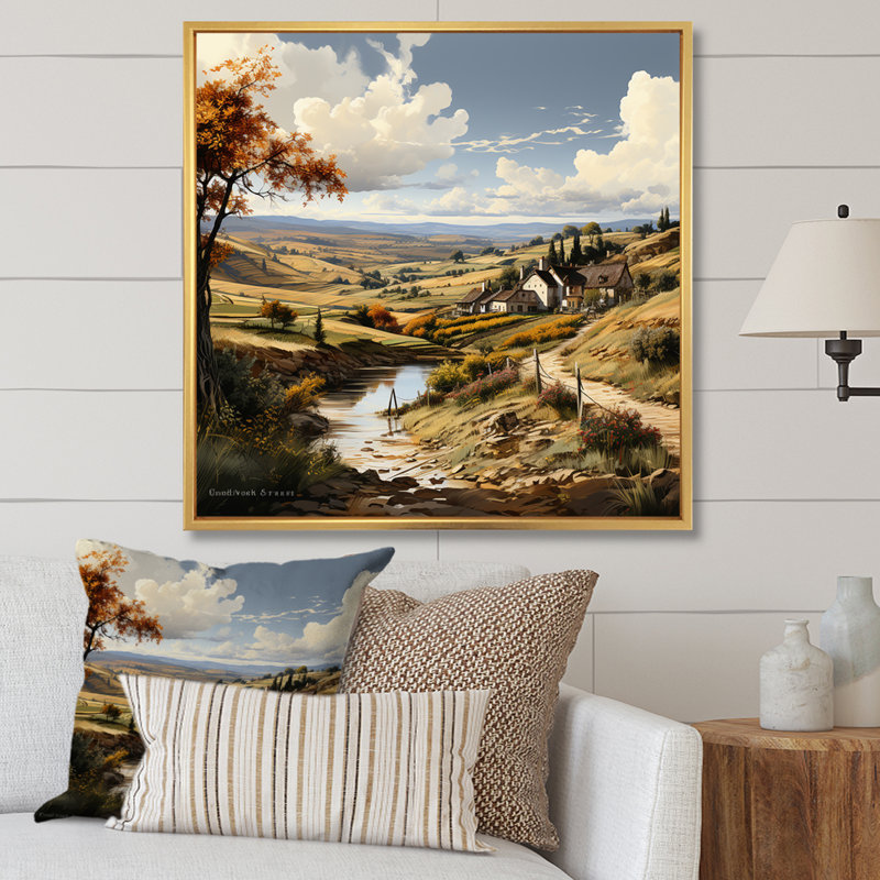Vineyard Charm Landscape III, H 36 po x l 36 po x P 1,5 po, Cadre flottant doré