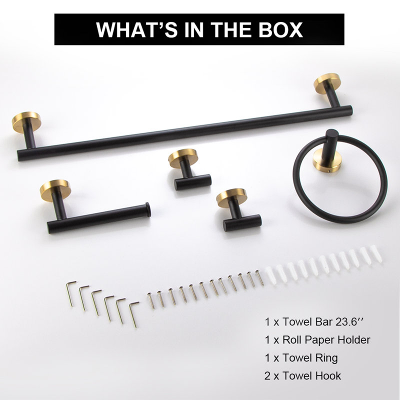 5 - Piece Bathroom Hardware Set, Matte Black/Brushed Gold