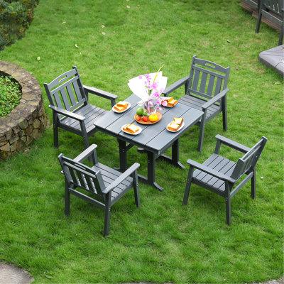 HDPE Outdoor Patio Dining Set, One Table And Four Chairs. The Outdoor Dining Furniture Has Sunshade Holes And Is Suitable. It Is Suitable For Lawns, Gardens, Backyards, And Pool Sides.Waterproof