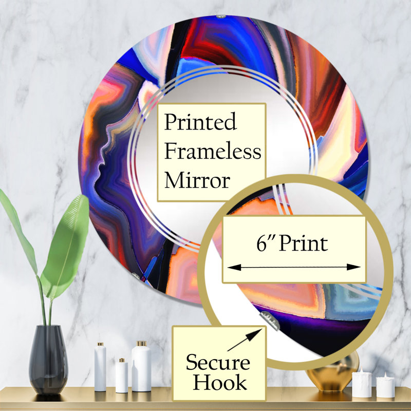 Teintes sacrées en bleu rouge et noir - Miroir mural moderne rond, 32 po x 32 po