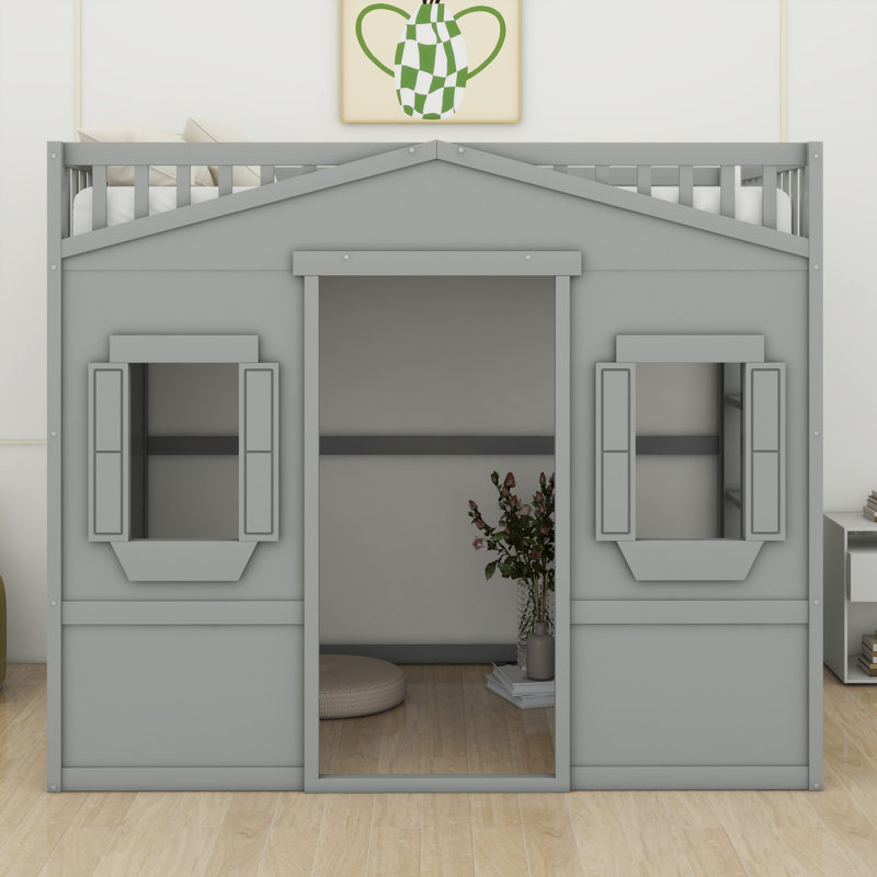 House Loft Bed With Ladder, Gray