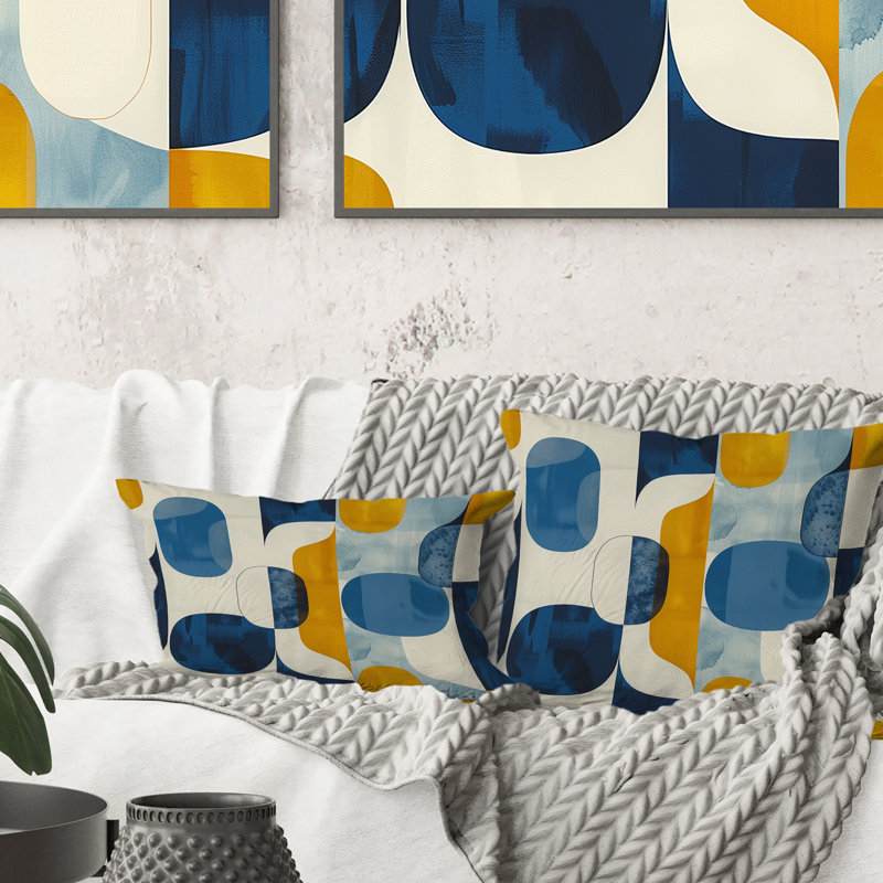 Coussin lombaire Mid-Century bleu et jaune