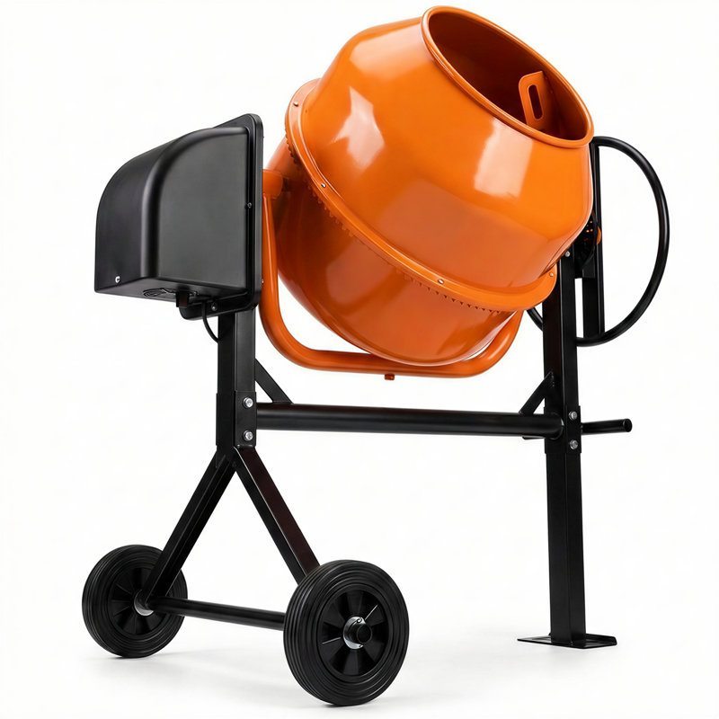 4.5 Cu. Ft. Portable Electric Concrete Mixer Steel Drum With Wheels, Black/Orange