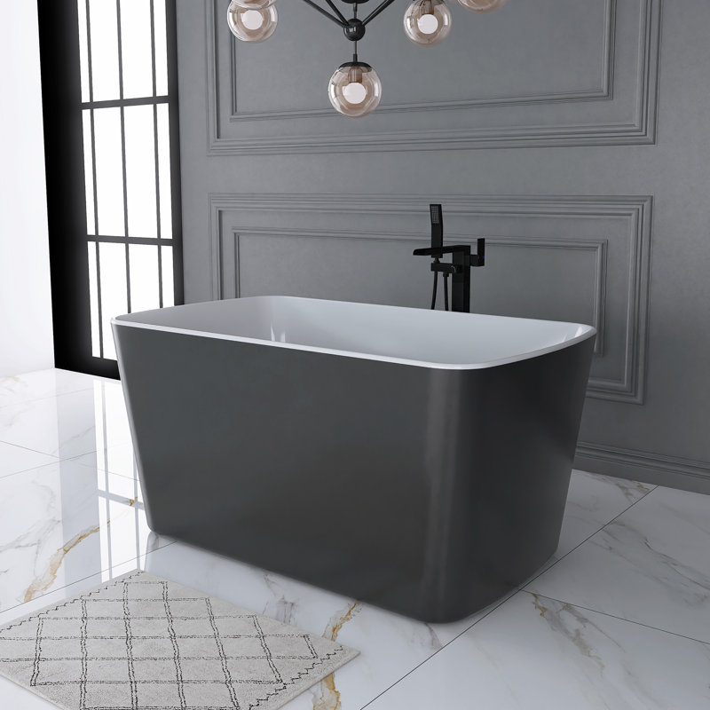 49'' X 28'' Acrylic Freestanding Soaking Bathtub, Glossy Black