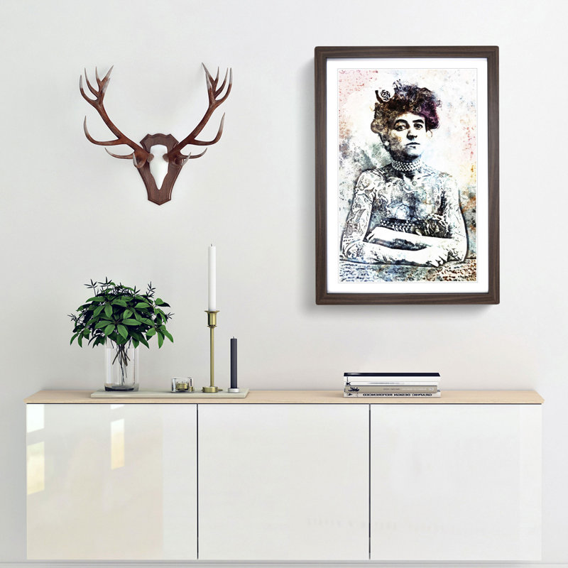 Tattooed Lady in Abstract - Framed Print, 36cm H x 27cm W x 2cm D, Walnut Framed