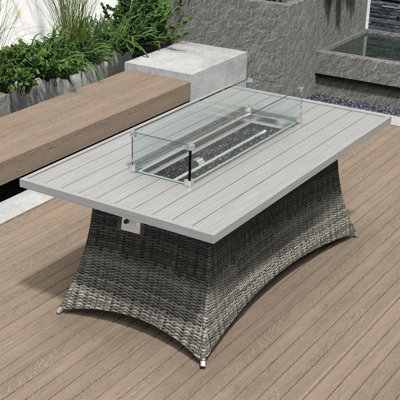 Table de foyer d'extérieur avec couvercle H 26,99 "x l 70,6" Arayeli