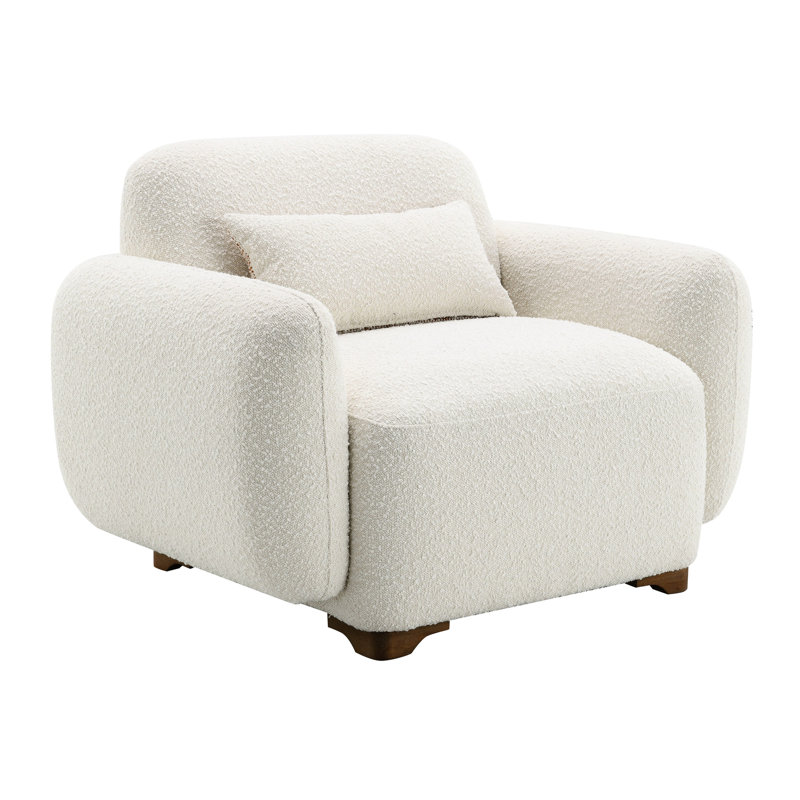 Fauteuil bouclé beige pour un intérieur contemporain - avec coussins de soutien et coussin en tissu doux avec structure