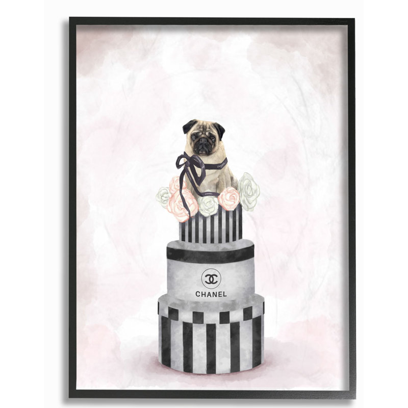 «Fashion Box Stack Dog Pink Pet Paint», impression, H 14 po x l 11 po, Giclée encadrée noir minuit