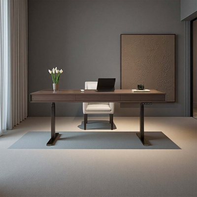 Solid wood electrically adjustable computer desk