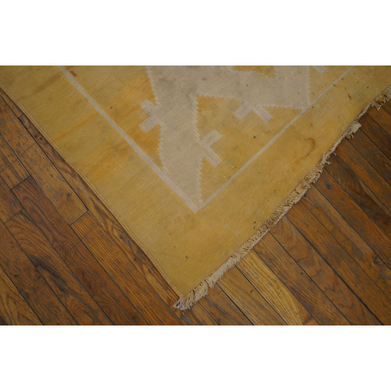 Small Size Gold Geometric Design Antique Cotton Dhurrie Rug