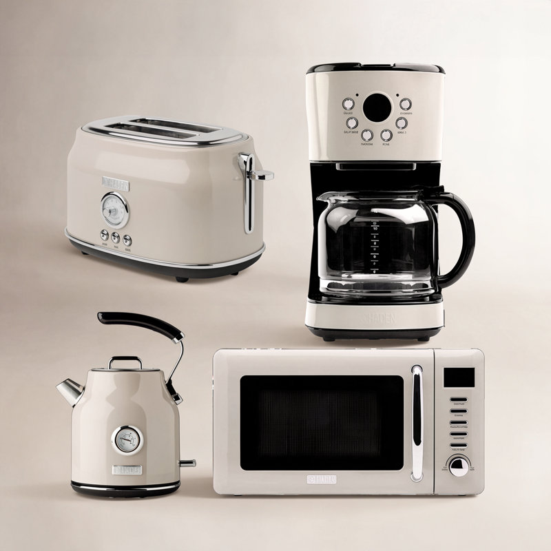 Haden Dorset Toaster & Kettle, Coffee Maker, And Cotswold Microwave, Putty Beige