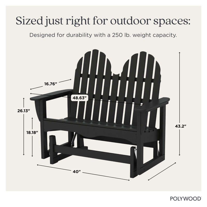 POLYWOOD Classic Adirondack 48" Glider, Slate Gray